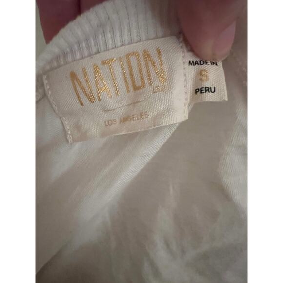 Nation LTD Raina One Shoulder Top Cream S Pima Cotton Puff Sleeve Luxury Preppy - Picture 4 of 8